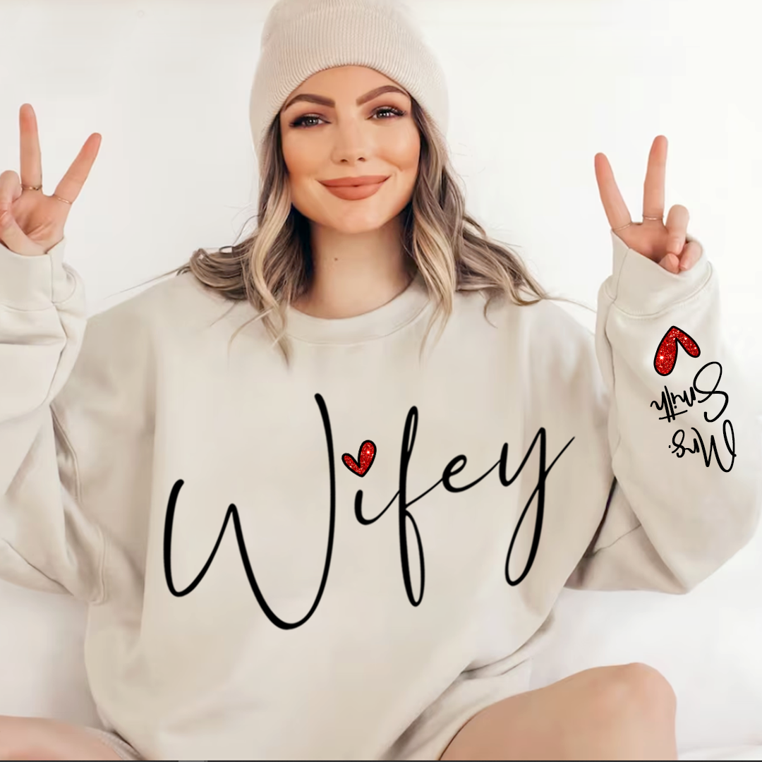 Lofaris Glitter Cute Wifey Sweatshirt Engagement Gift Bridal Shower for Bride Personalized New Wife LTP01