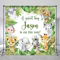 Lofaris Custom Wild Animals Leaves Baby Shower Backdrop