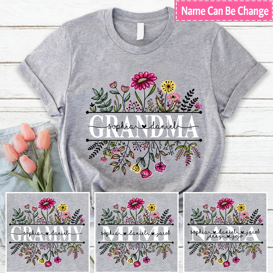 Lofaris Custom Wildflower Grandma And Kids Gift T - Shirt