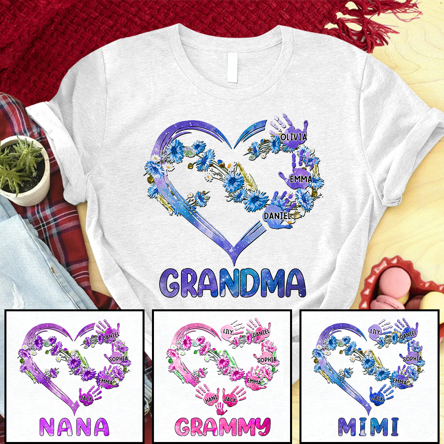 Lofaris Custom Wildflower Grandma Heart Hands Kids T-Shirt