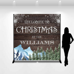 Lofaris Custom Wooden Snowy Pine Family Christmas Backdrop