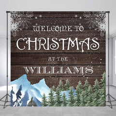 Lofaris Custom Wooden Snowy Pine Family Christmas Backdrop