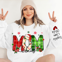 Lofaris Merry Christmas Snow Mom Cute Sweatshirt And Kids Name On Sleeve Minimalist Cool Sweater Personalized Mother Day Gift For LTP01