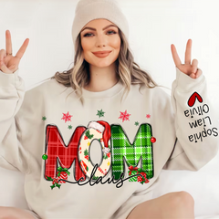 Lofaris Merry Christmas Snow Mom Cute Sweatshirt And Kids Name On Sleeve Minimalist Cool Sweater Personalized Mother Day Gift For LTP01