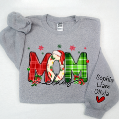 Lofaris Merry Christmas Snow Mom Cute Sweatshirt And Kids Name On Sleeve Minimalist Cool Sweater Personalized Mother Day Gift For LTP01