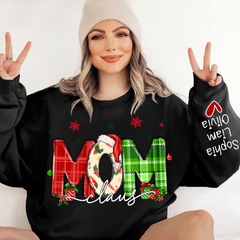 Lofaris Merry Christmas Snow Mom Cute Sweatshirt And Kids Name On Sleeve Minimalist Cool Sweater Personalized Mother Day Gift For LTP01