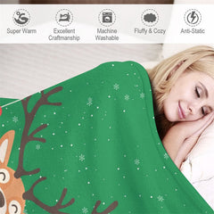 Lofaris Customize Elk Family Snowy Green Blanket With Name