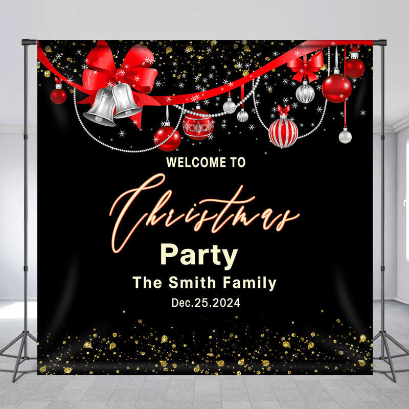 Lofaris Customized Name Bell Ball Black Christmas Backdrop