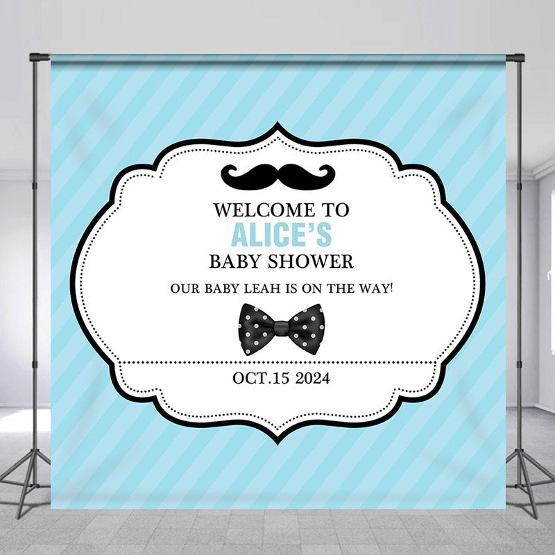 Lofaris Customized Name Blue Moustache Baby Shower Backdrop