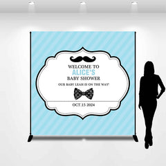 Lofaris Customized Name Blue Moustache Baby Shower Backdrop