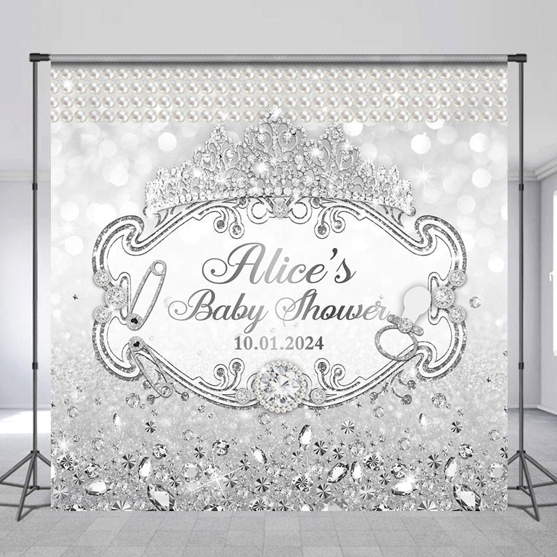 Lofaris Customized Name Diamond Silver Baby Shower Backdrop