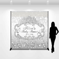 Lofaris Customized Name Diamond Silver Baby Shower Backdrop