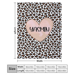 Lofaris Customized Name Heart Brown Leopard Pattern Blanket