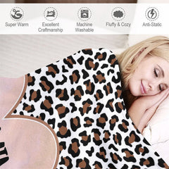 Lofaris Customized Name Heart Brown Leopard Pattern Blanket