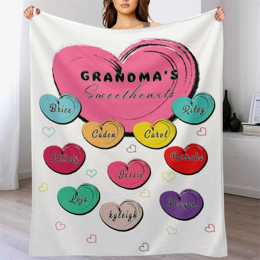 Customized Name Heart Patterns Warm Family Blanket Lofaris