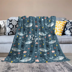 Lofaris Customized Name Ocean Fish And Whales Warm Blanket