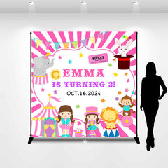 Lofaris Customized Name Pink Circus Animal Birthday Backdrop