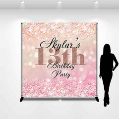 Lofaris Customized Name Pink Glitter 13th Birthday Backdrop