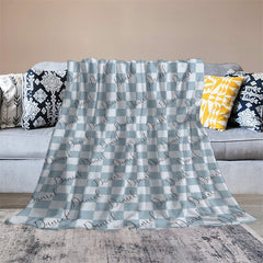 Lofaris Customized Name Repeat Grayish Blue Plaid Blanket