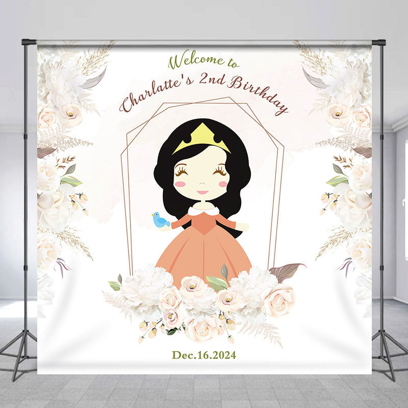 Lofaris Customized Name White Flowers 2nd Birthday Backdrop