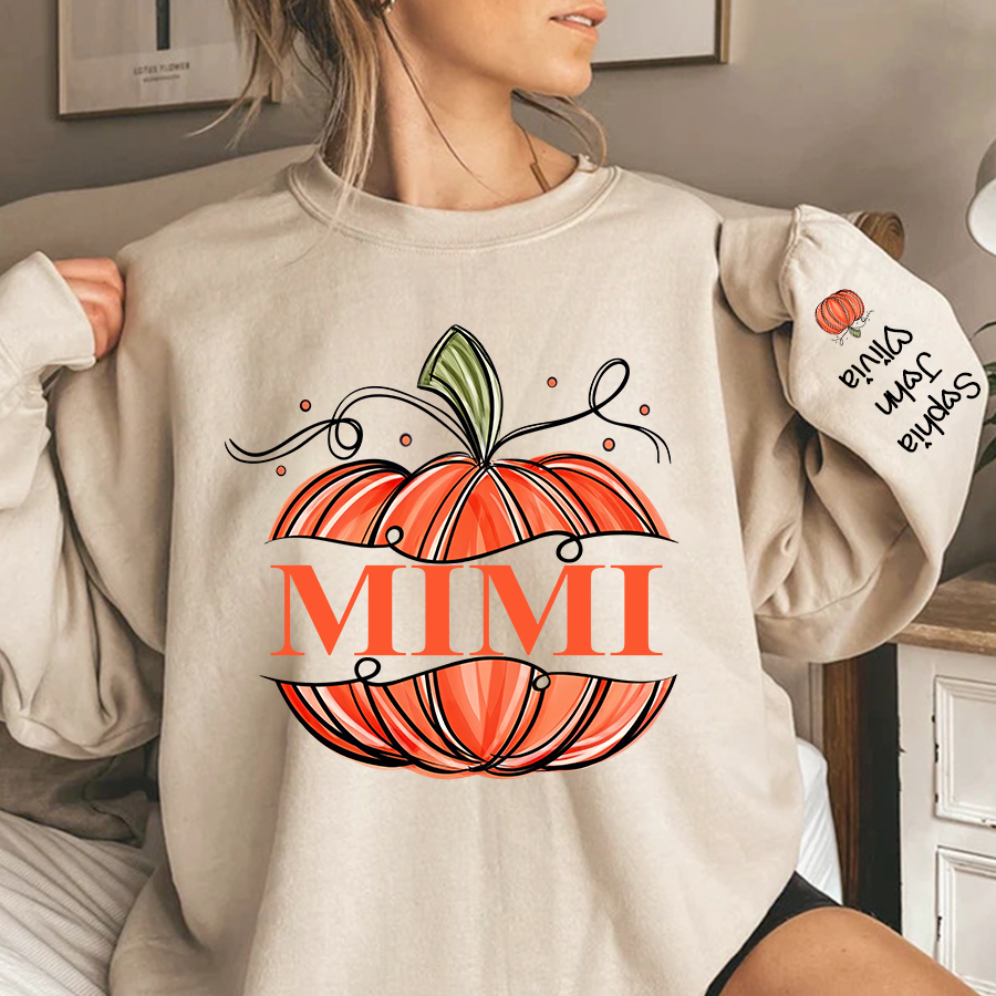 Lofaris Orange Watercolor Pumpkin Mimi And Grandkids Autumn Sweatshirt