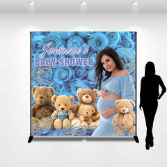 Lofaris Customized Photo Bear Blue Rose Baby Shower Backdrop