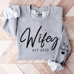 Lofaris Customized Wifey Est Sweatshirt Engagement Bridal Shower Gift for Bride New Wife