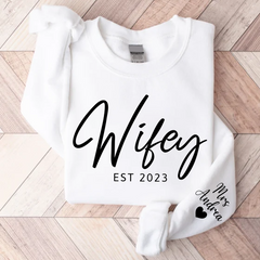 Lofaris Customized Wifey Est Sweatshirt Engagement Bridal Shower Gift for Bride New Wife