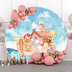 Lofaris Cute Animals And Sea Round Happy Birthday Backdrop