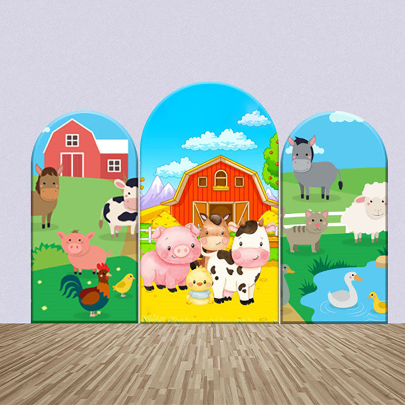 Lofaris Cute Animals Farm House Grass Arch Backdrop Kit