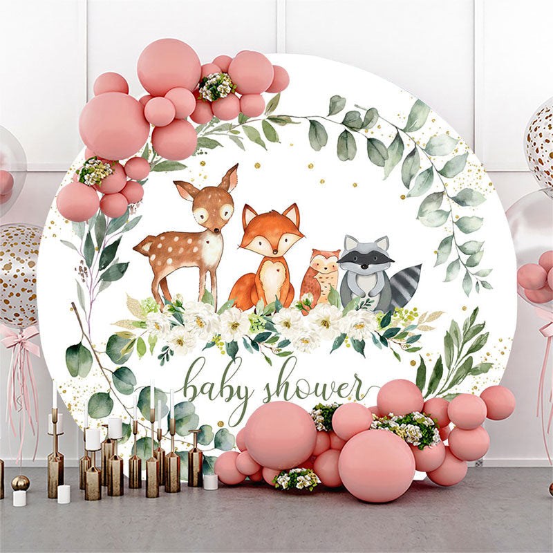 Lofaris Cute Animals Flower Leaves Round Baby Shower Backdrop