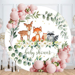 Lofaris Cute Animals Flower Leaves Round Baby Shower Backdrop