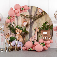 Lofaris Cute Animals Forest Safari Circle Baby Shower Backdrop