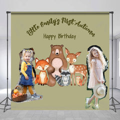 Lofaris Cute Animals Green Custom 1st Autumn Birthday Backdrop