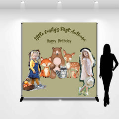 Lofaris Cute Animals Green Custom 1st Autumn Birthday Backdrop