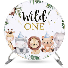 Lofaris Cute Animals Green Leaves Round 1st Birthday Backdrop