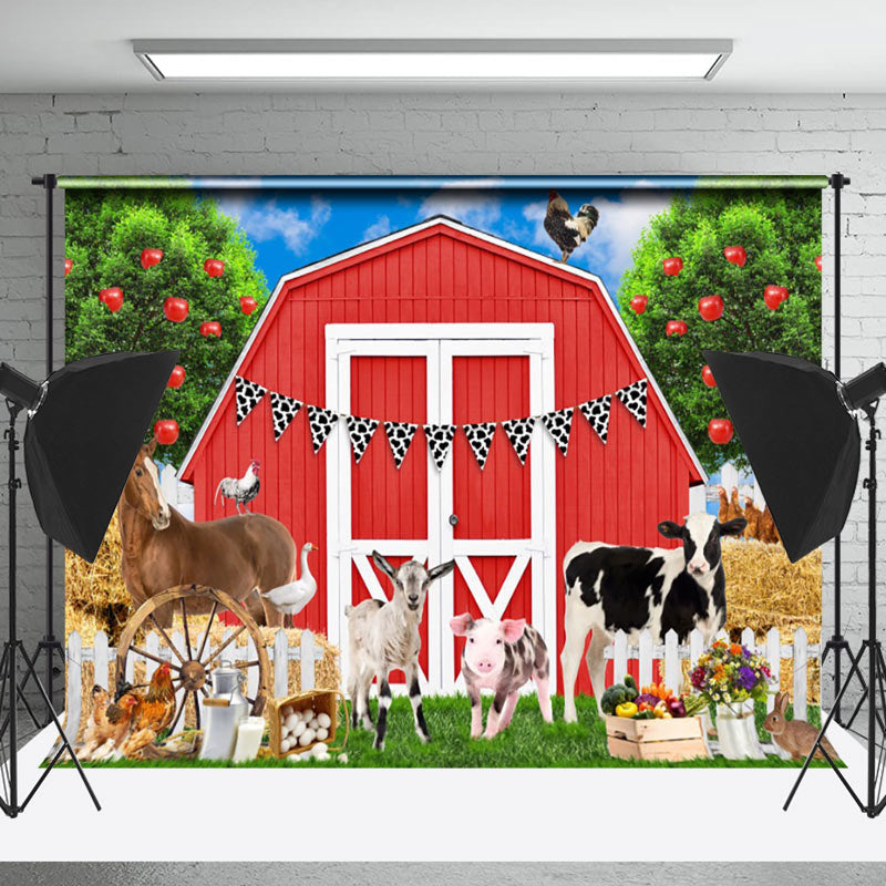 Lofaris Cute Animals Red Cabin Birthday Cake Smash Backdrop