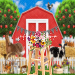 Lofaris Cute Animals Red Cabin Birthday Cake Smash Backdrop