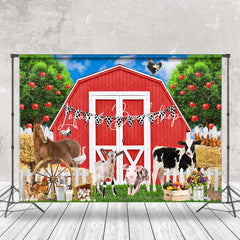 Lofaris Cute Animals Red Cabin Birthday Cake Smash Backdrop