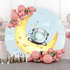 Lofaris Cute Astronaut On Moon And Cloud Round Birthday Backdrop Kit