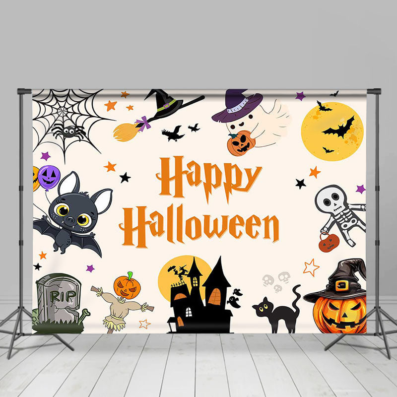 Lofaris Cute Bats Ghosts Pumpkin Happy Halloween Backdrop