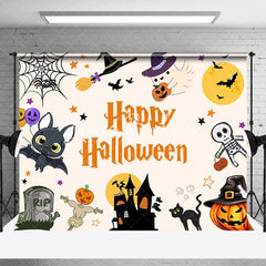 Lofaris Cute Bats Ghosts Pumpkin Happy Halloween Backdrop