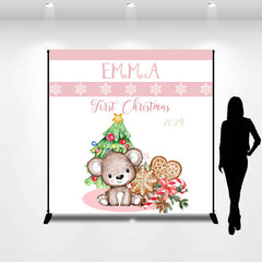 Lofaris Cute Bear Gingerbreads Custom 1st Christmas Backdrop