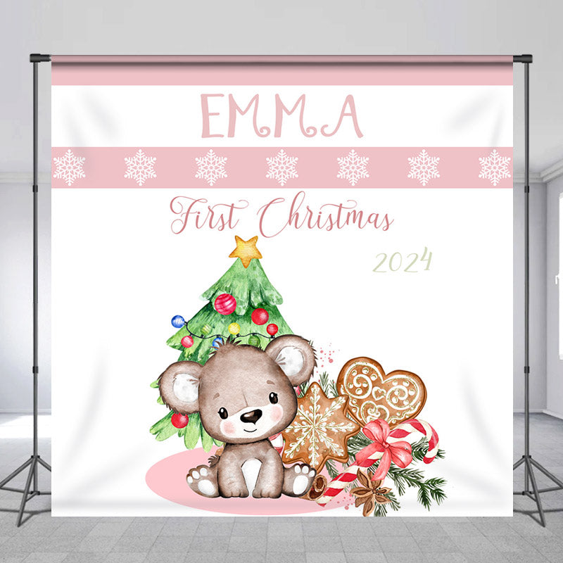 Lofaris Cute Bear Gingerbreads Custom 1st Christmas Backdrop