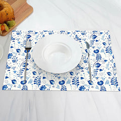 Lofaris Cute Blue Leaves Heart Pattern Set Of 4 Placemats