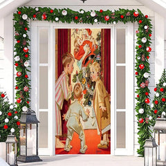 Lofaris Cute Boy Girl Santa Claus Red Christmas Door Cover