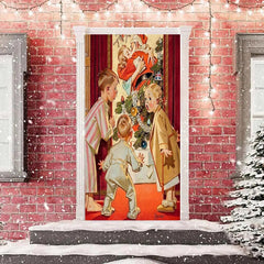 Lofaris Cute Boy Girl Santa Claus Red Christmas Door Cover