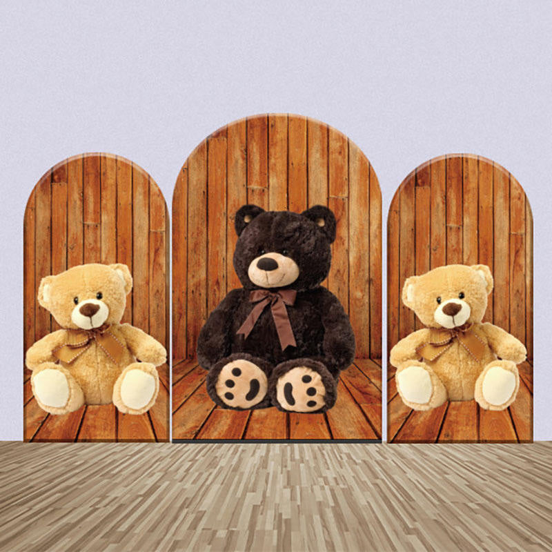 Lofaris Cute Brown Teddy Bears Wood Wall Arch Backdrop Kit