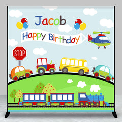 Lofaris Cute Cars Train Green Grass Custom Birthday Backdrop