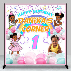 Lofaris Cute Cartoon Girl Crayon Custom 1st Birthday Backdrop